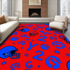 Red Blue Football Helmets Numbers Galaxy Rug