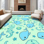 Aqua Blue Underwater Whales Starfish Creatures Rug