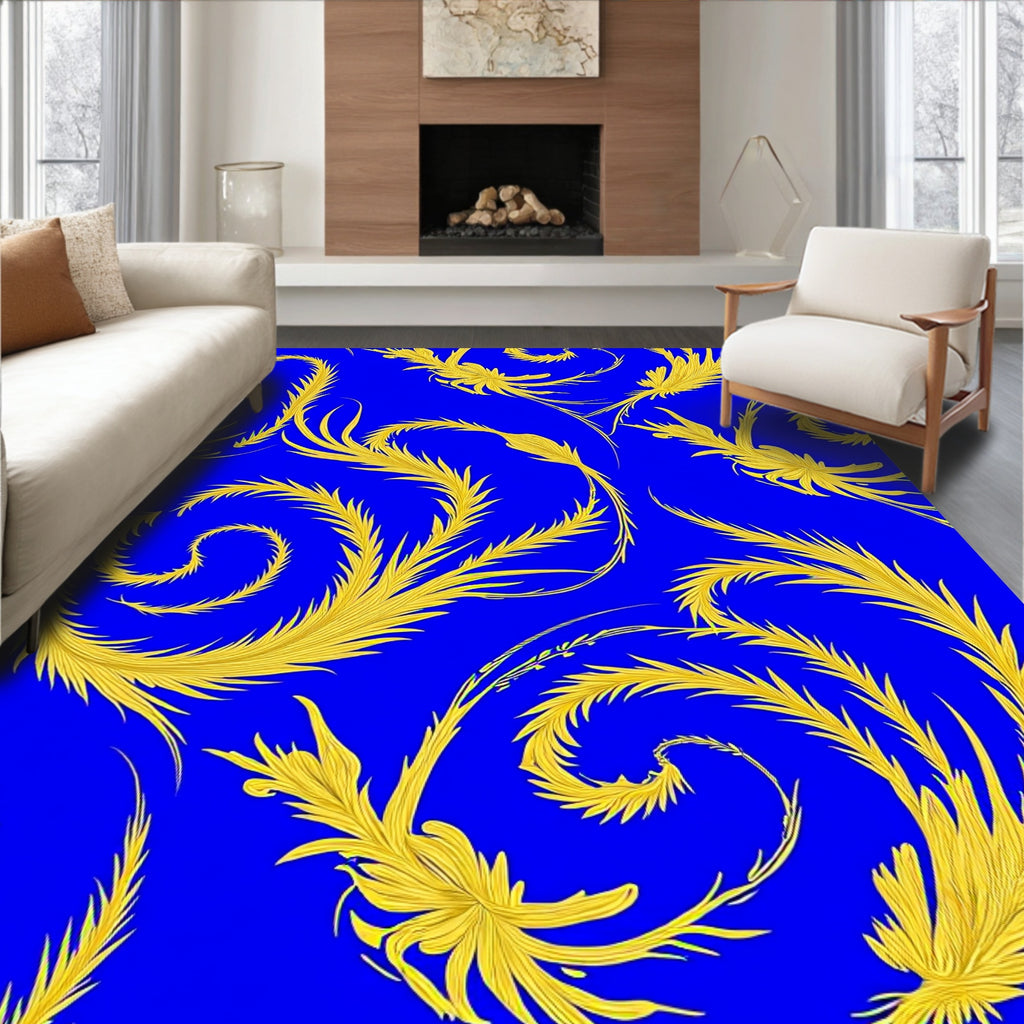 Golden Swirl Flourish Royal Blue Rug
