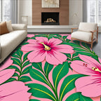 Pink Hibiscus Floral Tropical Rug