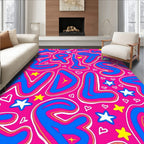 Funky Pink Blue Yellow Stars Heart Rug