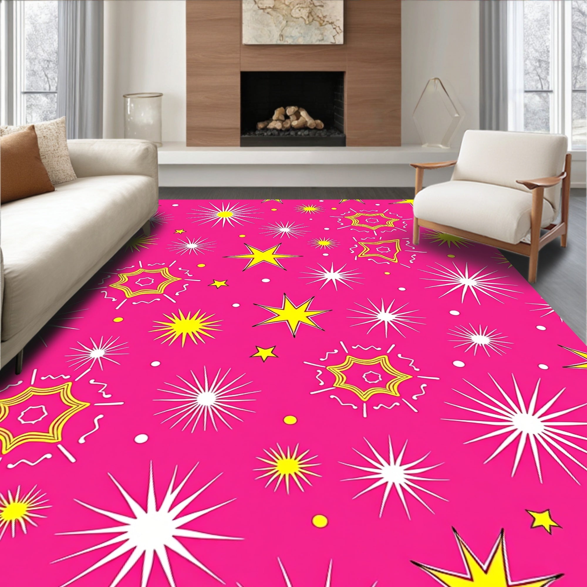 Bright Pink Yellow Starburst Radiance Rug