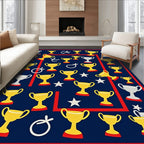 Gold Trophy Red Star Navy Background Rug