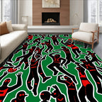 Dynamic Black Red Figures Green Field Rug