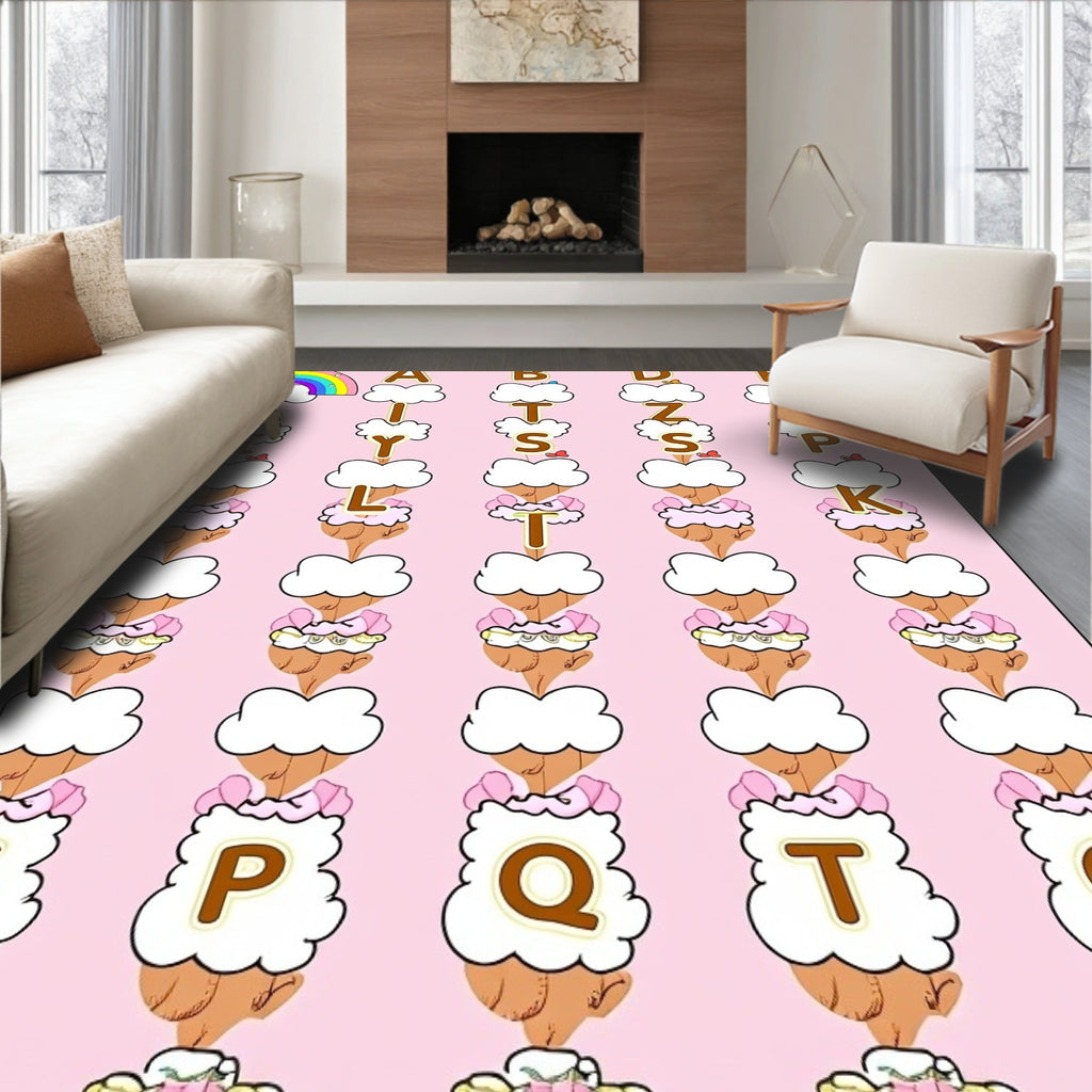 Whimsical Candy Alphabet Ice Cream Clouds Rug