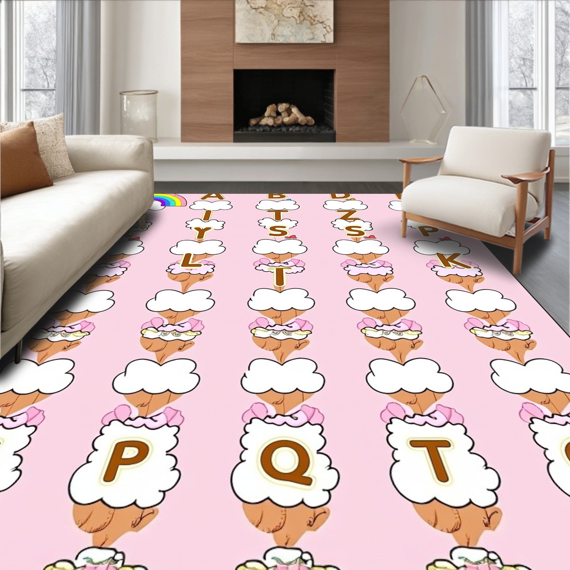 Whimsical Candy Alphabet Ice Cream Clouds Rug