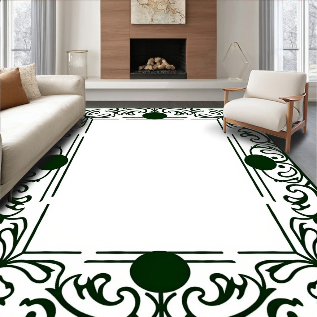 Dark Green Floral Ornate Frame Rug