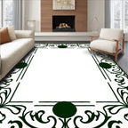 Dark Green Floral Ornate Frame Rug