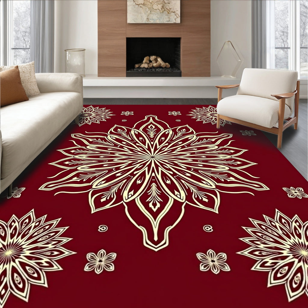 Crimson Cream Mandala Floral Radiance Rug