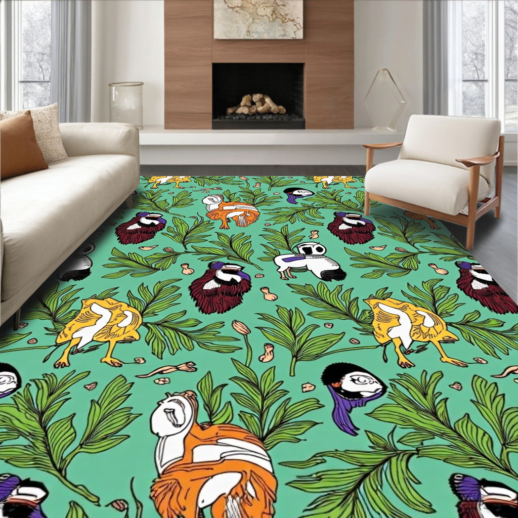 Whimsical Fowl And Foliage Rug