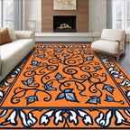 Orange Vine Leaf Scrollwork Border Rug