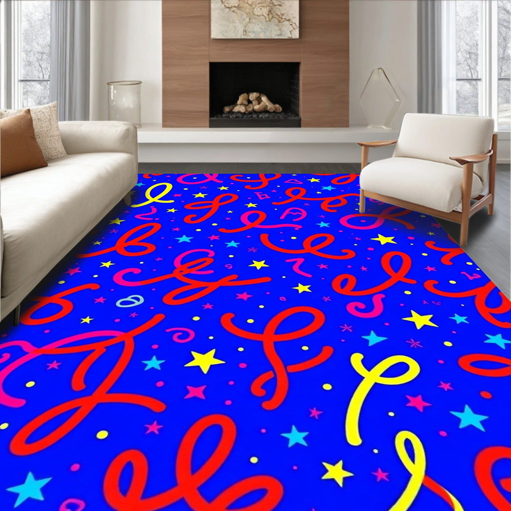 Energetic Red Swirl Starry Blue Rug