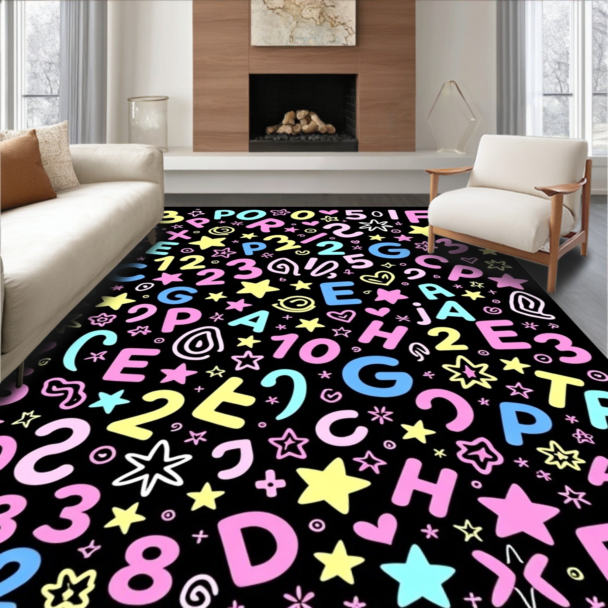 Sweet Pastel Alphabet Numbers Stars Rug