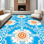 Azure Sunburst Geometric Art Rug