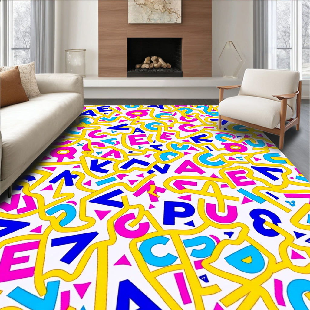 Retro Alphabet Collage Yellow Maze Rug
