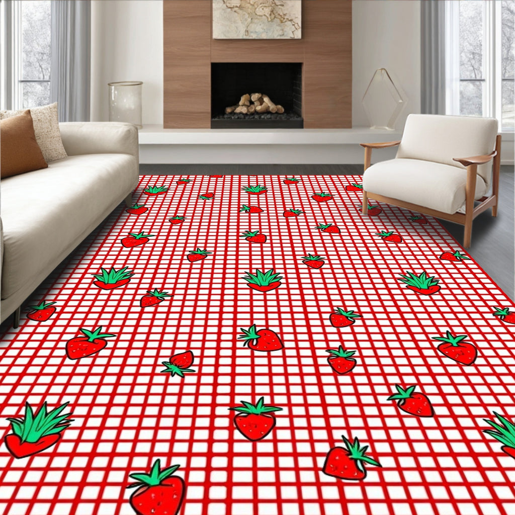 Red Gingham Strawberry Fruit Patch Rug