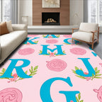 Aqua Alphabet Pink Swirl Floral Rug