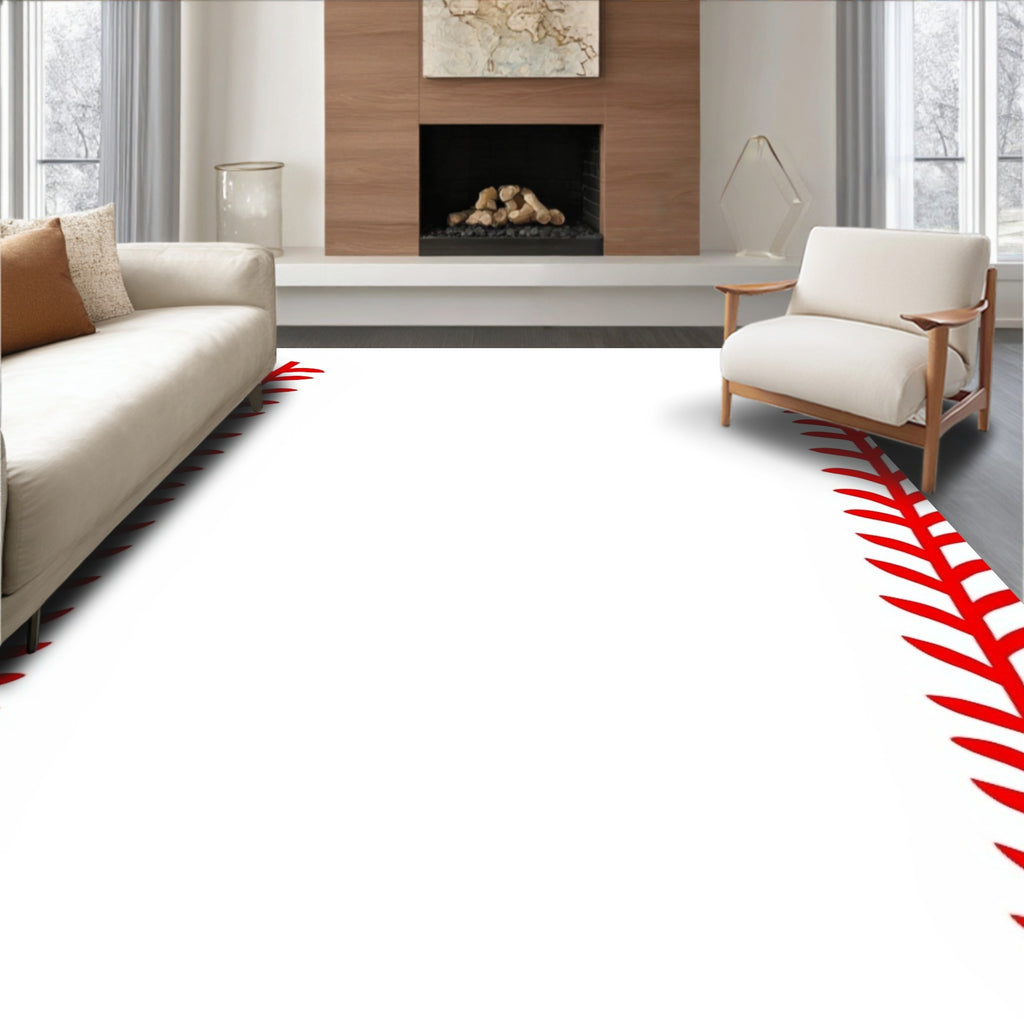 Red Baseball Stitch Border Rug