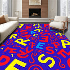 Retro Alphabet Collage Blue Rug