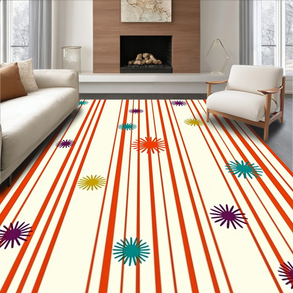 Retro Orange Striped Starburst Field Rug
