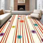 Retro Orange Striped Starburst Field Rug