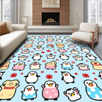 Cute Penguin Characters Light Blue Background Rug