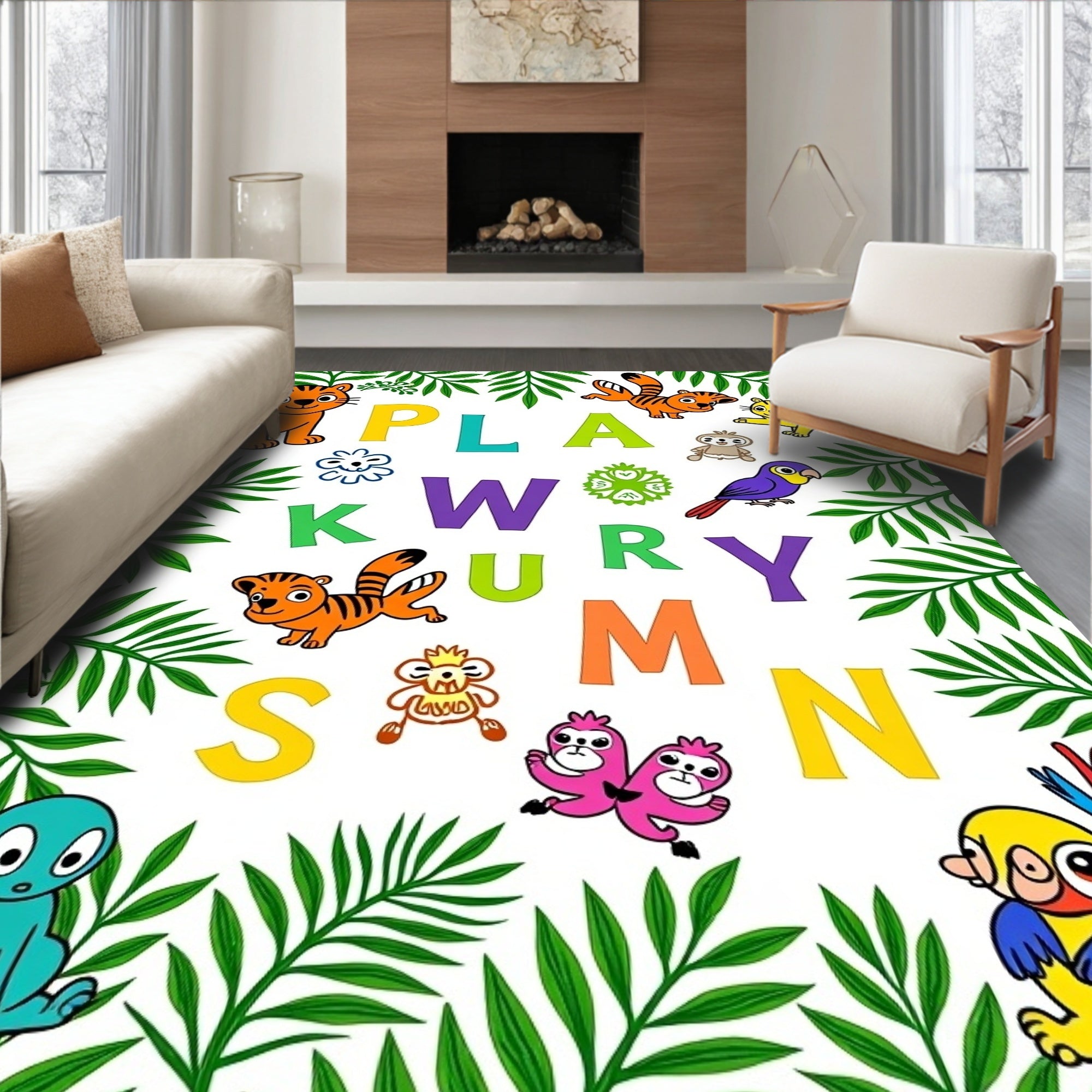 Playful Jungle Animals Alphabet Nursery Rug