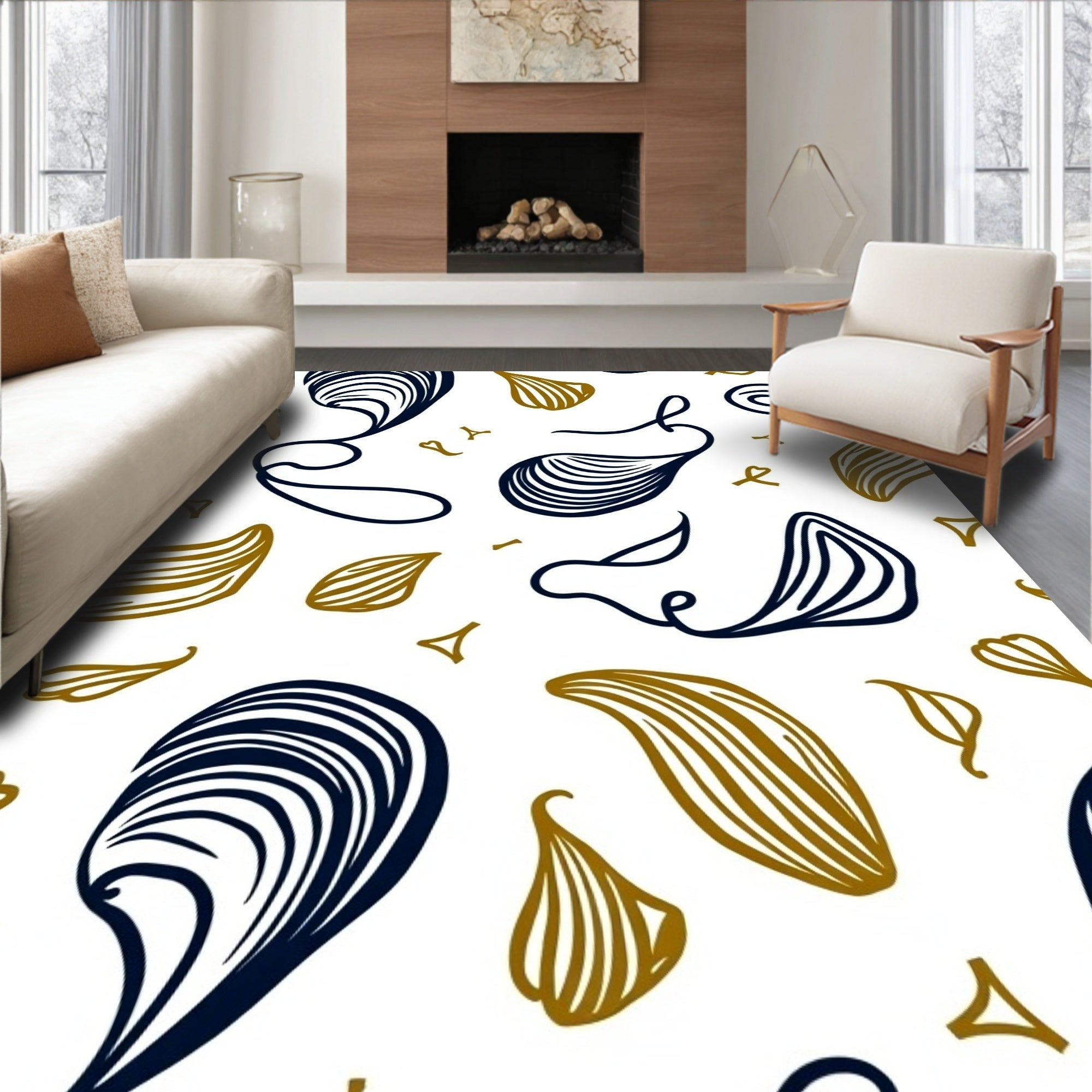 Abstract Navy Gold Swirl Drops Rug