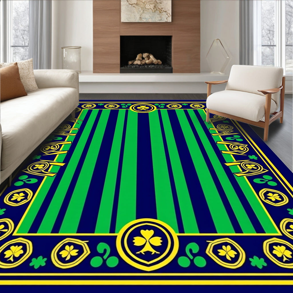 Navy Green Striped Shamrock Border Rug