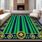 Navy Green Striped Shamrock Border Rug