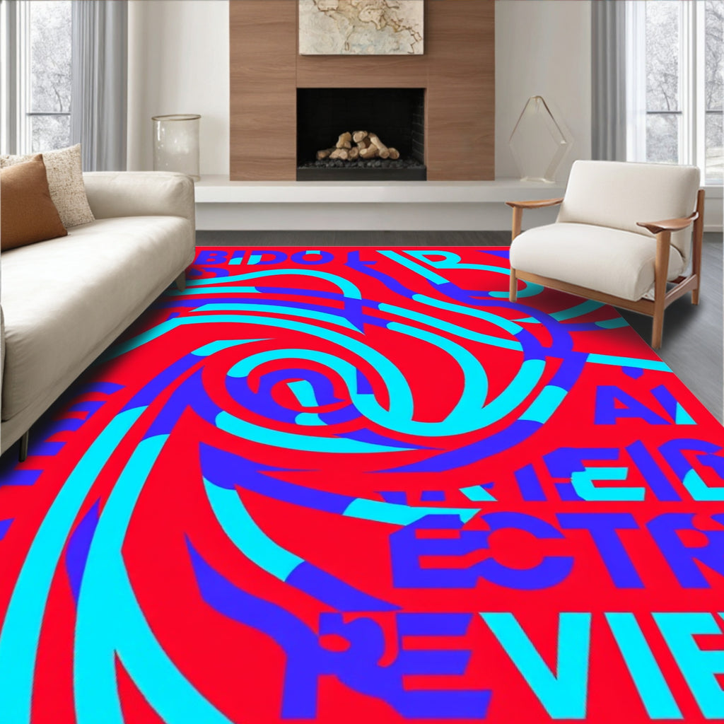 Vivid Red Blue Swirl Typography Rug