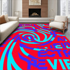 Vivid Red Blue Swirl Typography Rug