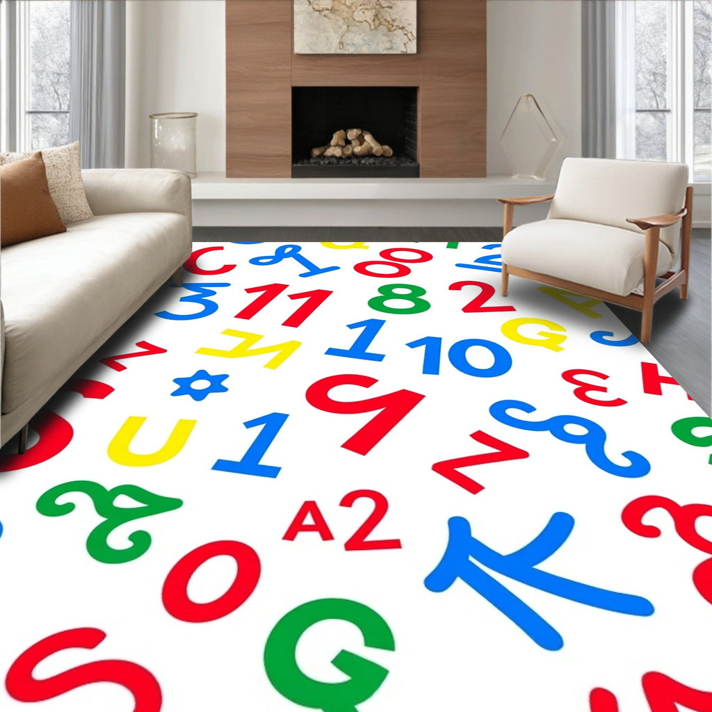Playful Alphabet Numbers Collage Rug
