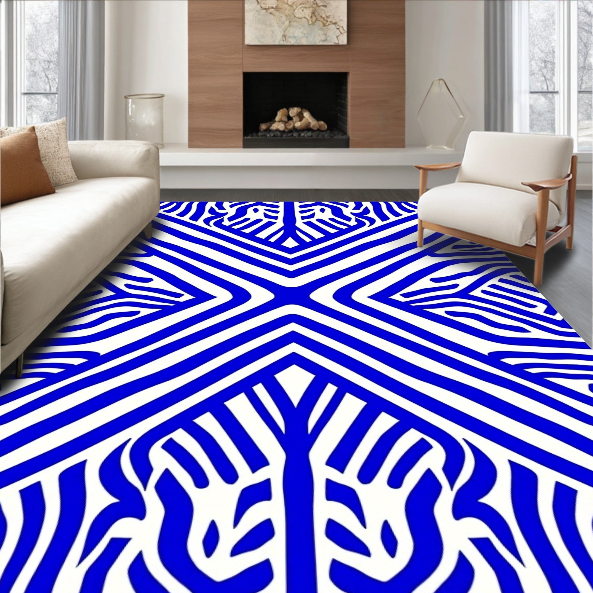 Bold Blue Abstract Zebra Stripes Rug