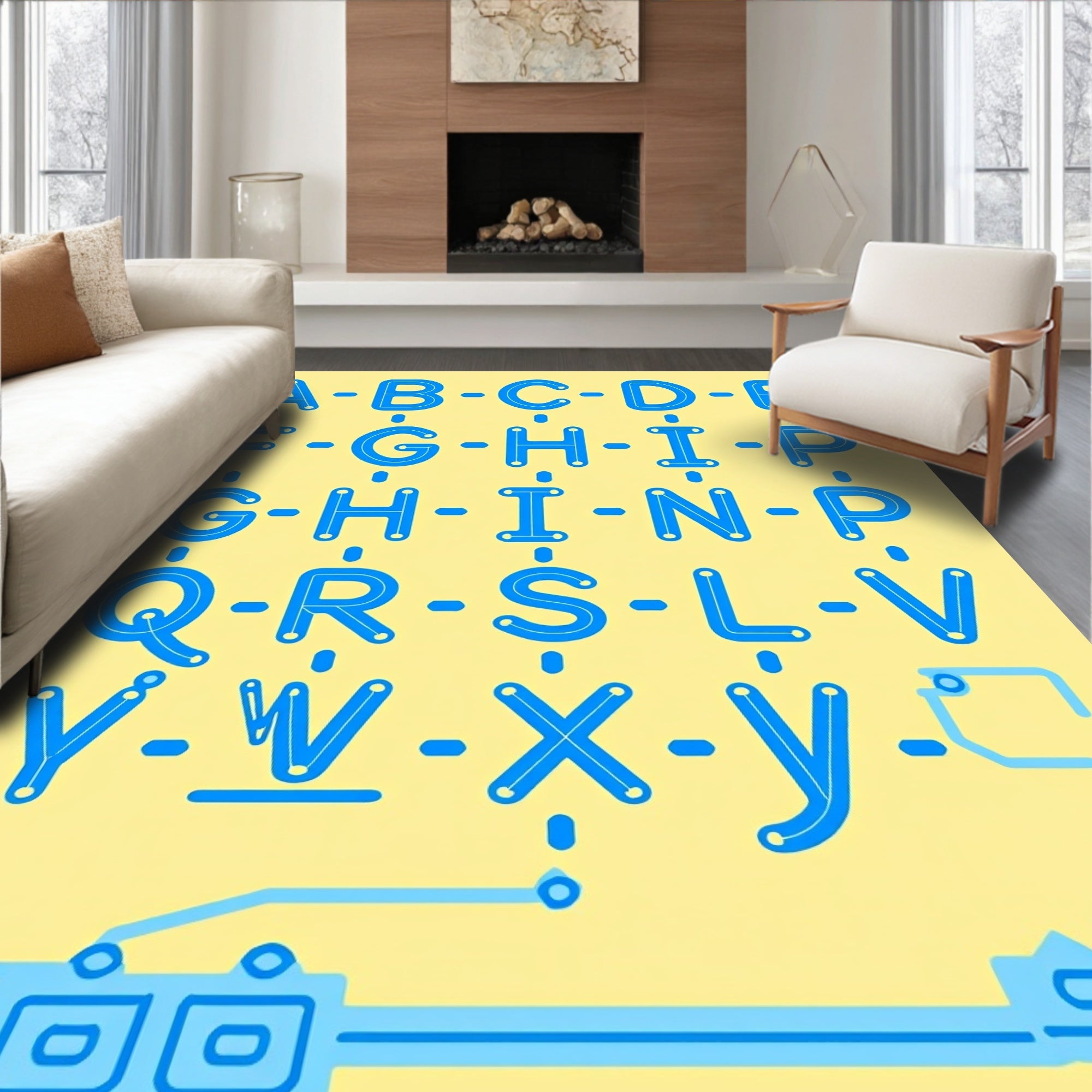Blue Alphabet Circuit Board Layout Rug