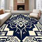 Navy Cream Abstract Geometric Flora Rug
