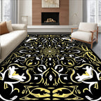 Bold Black Yellow Solar Mandala Rug