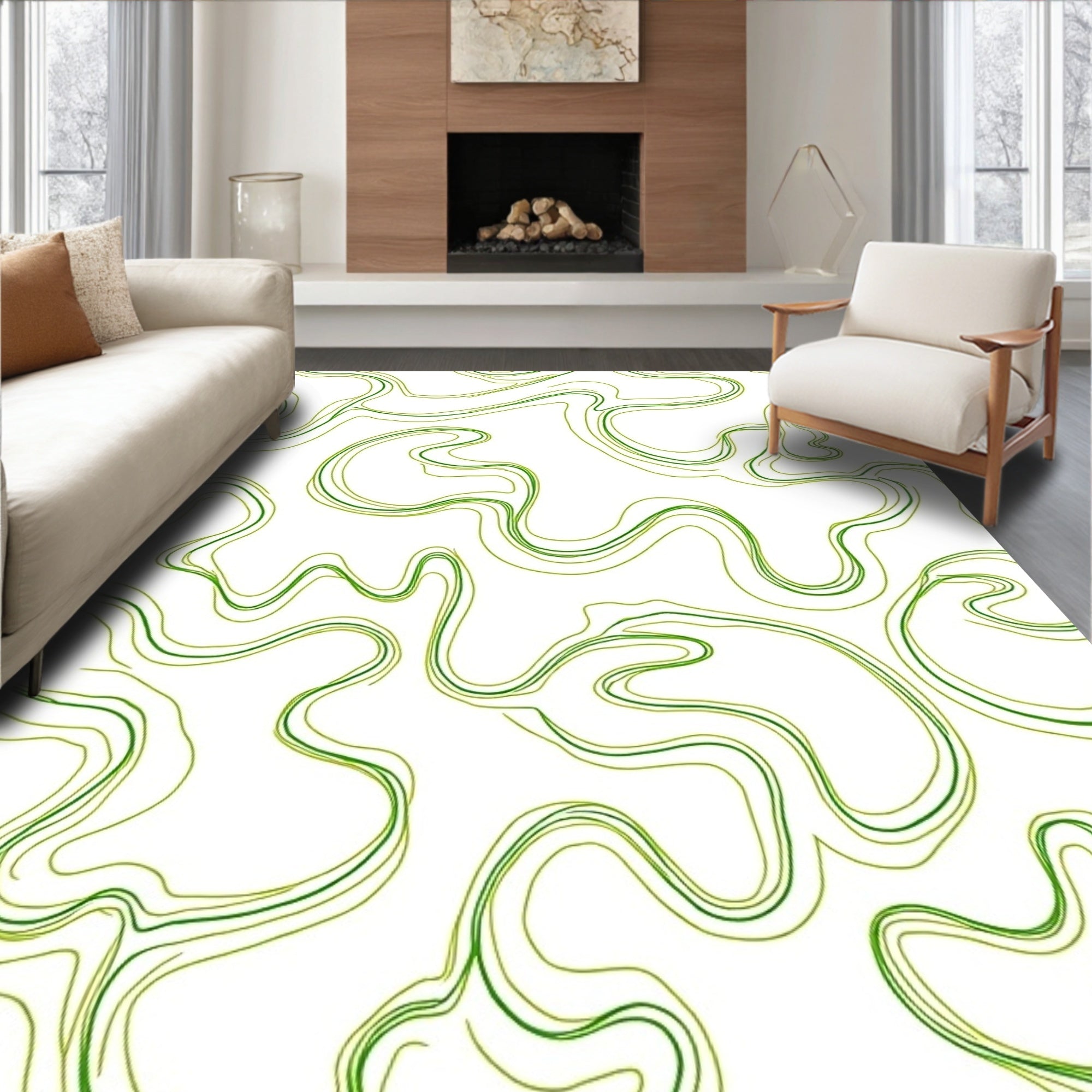 Fluid Green Swirl Abstract Rug