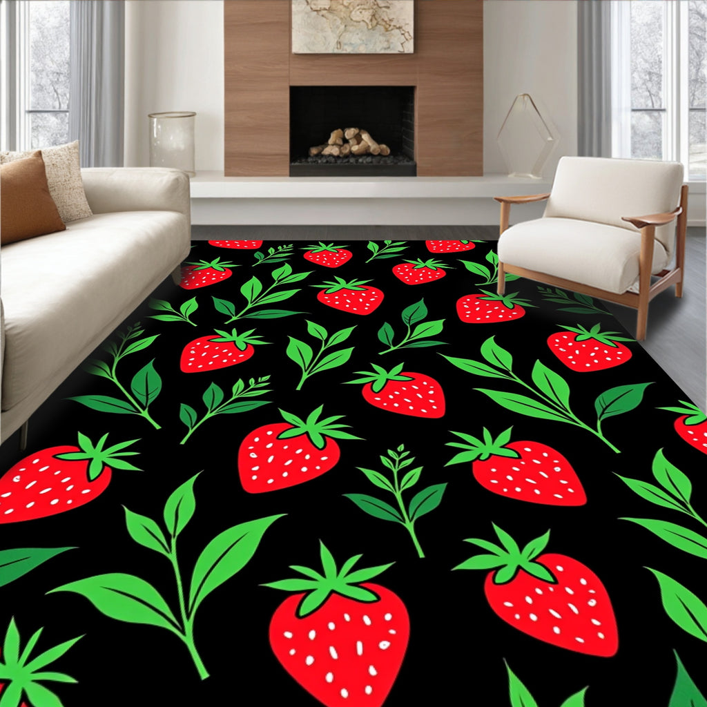 Red Strawberry and Green Leaves Rug