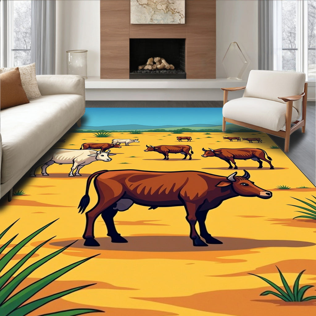 Herd of Cows Meadow Landscape Rug
