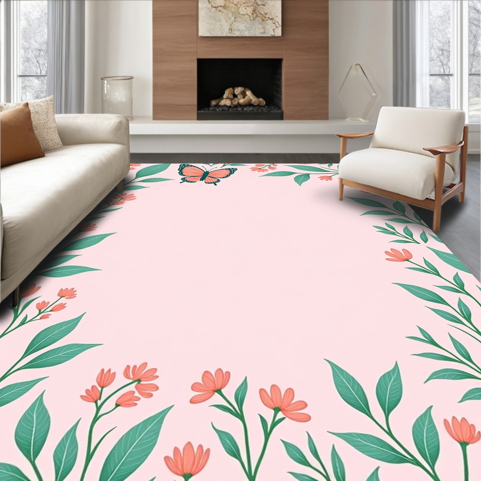 Coral Butterfly Botanical Garden Rug