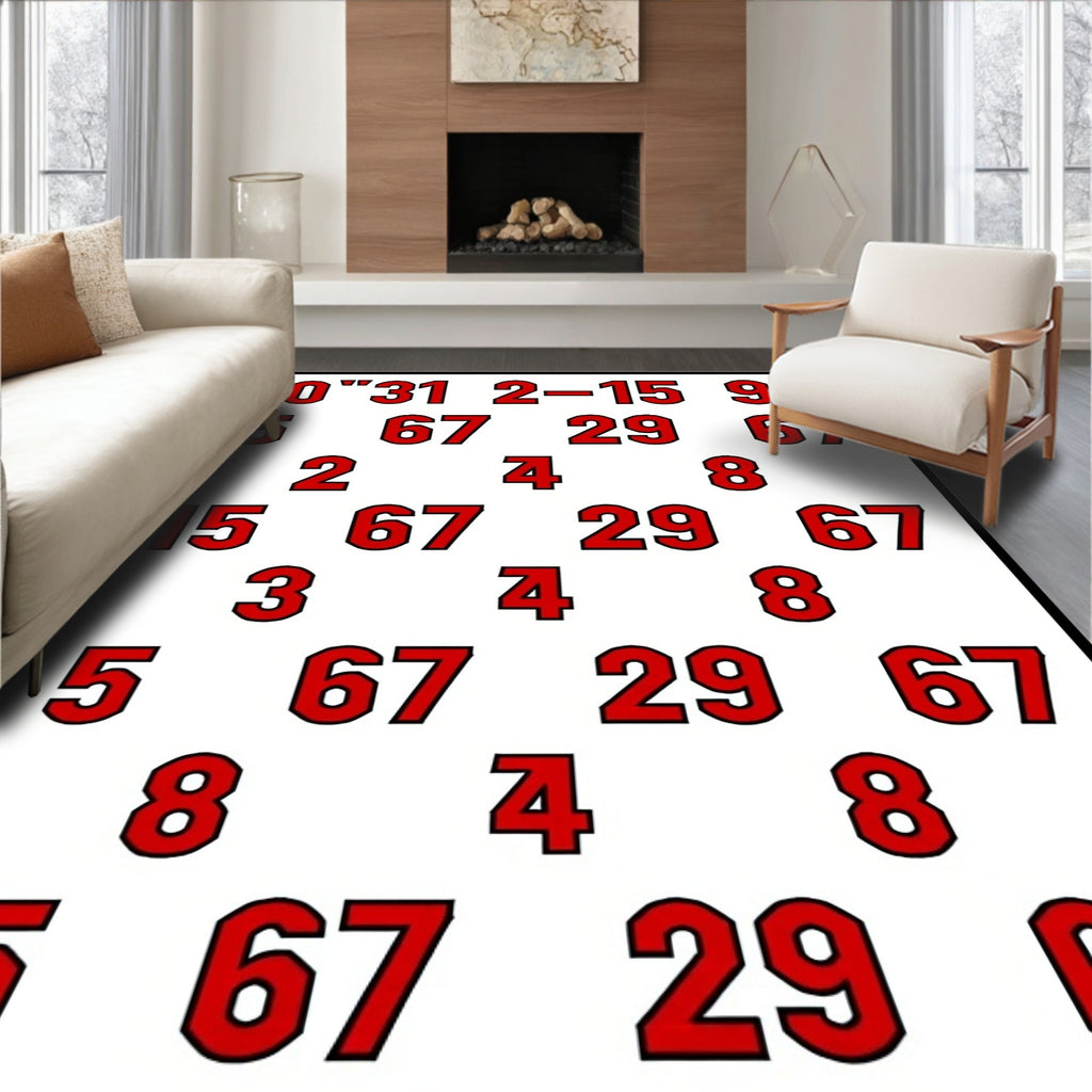 Red Vintage Number Grid Rug