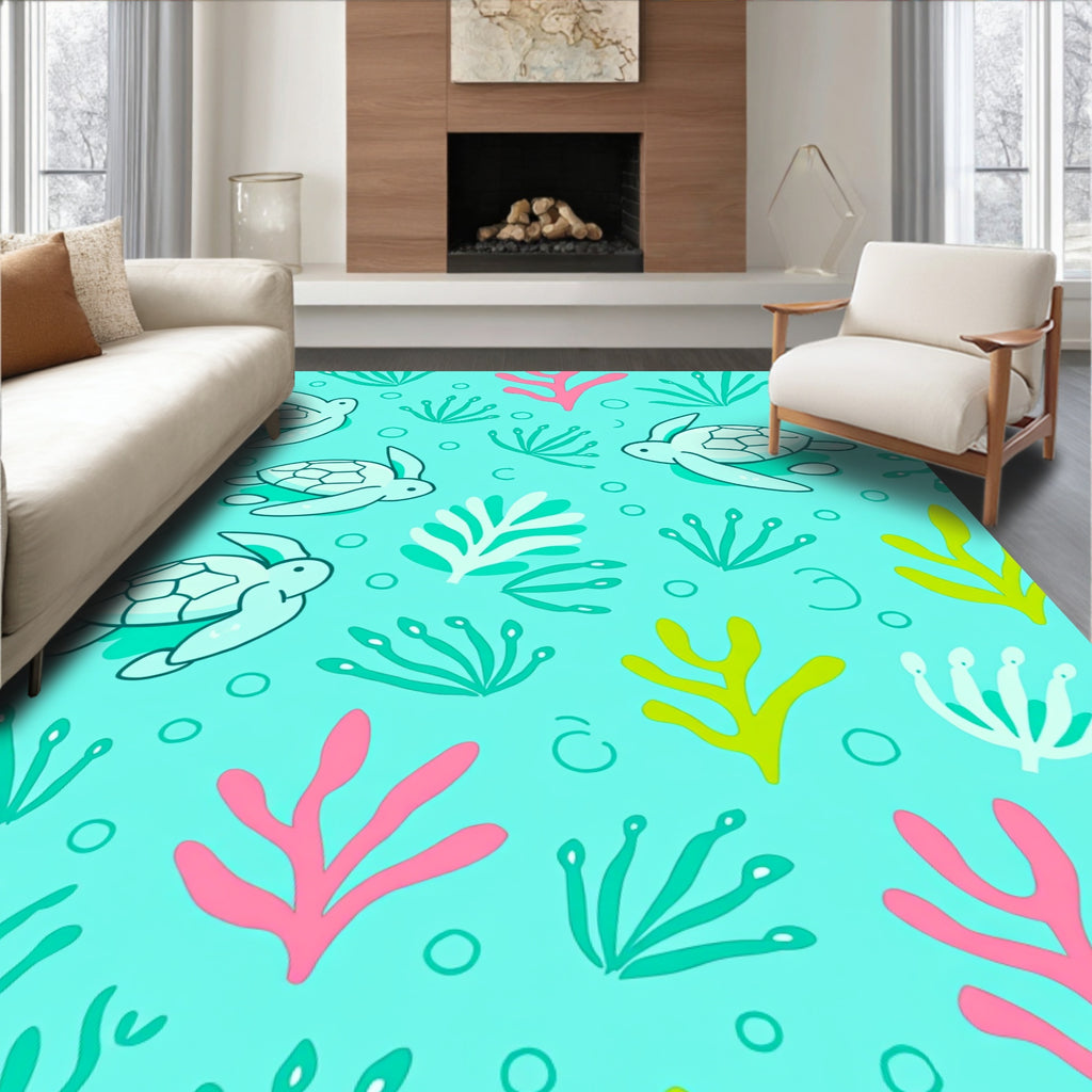 Sea Turtle Coral Reef Whimsy Rug