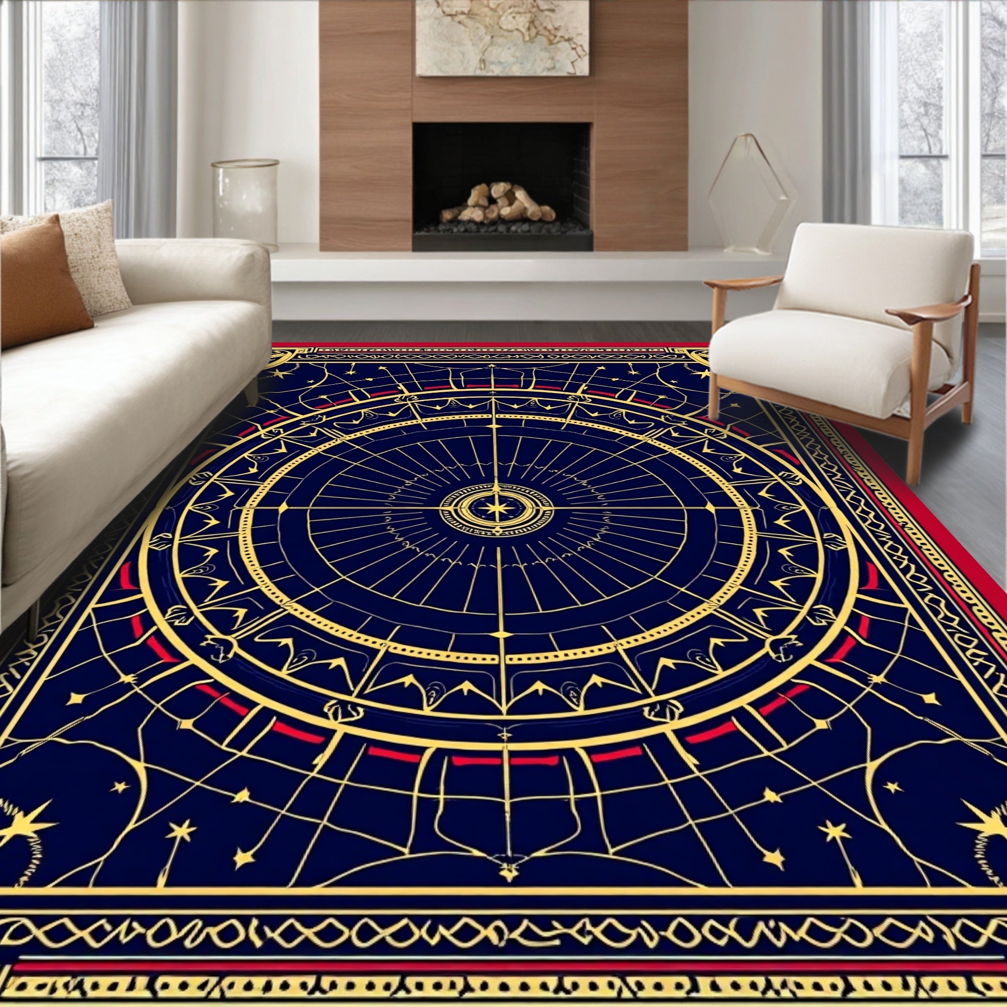 Celestial Navy Gold Star Compass Rug