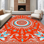 Vibrant Red Blue Mandala Floral Rug
