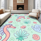 Coral Seahorse Shell Mint Swirls Rug