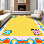 Cute Whimsical Creature Border Yellow Rug