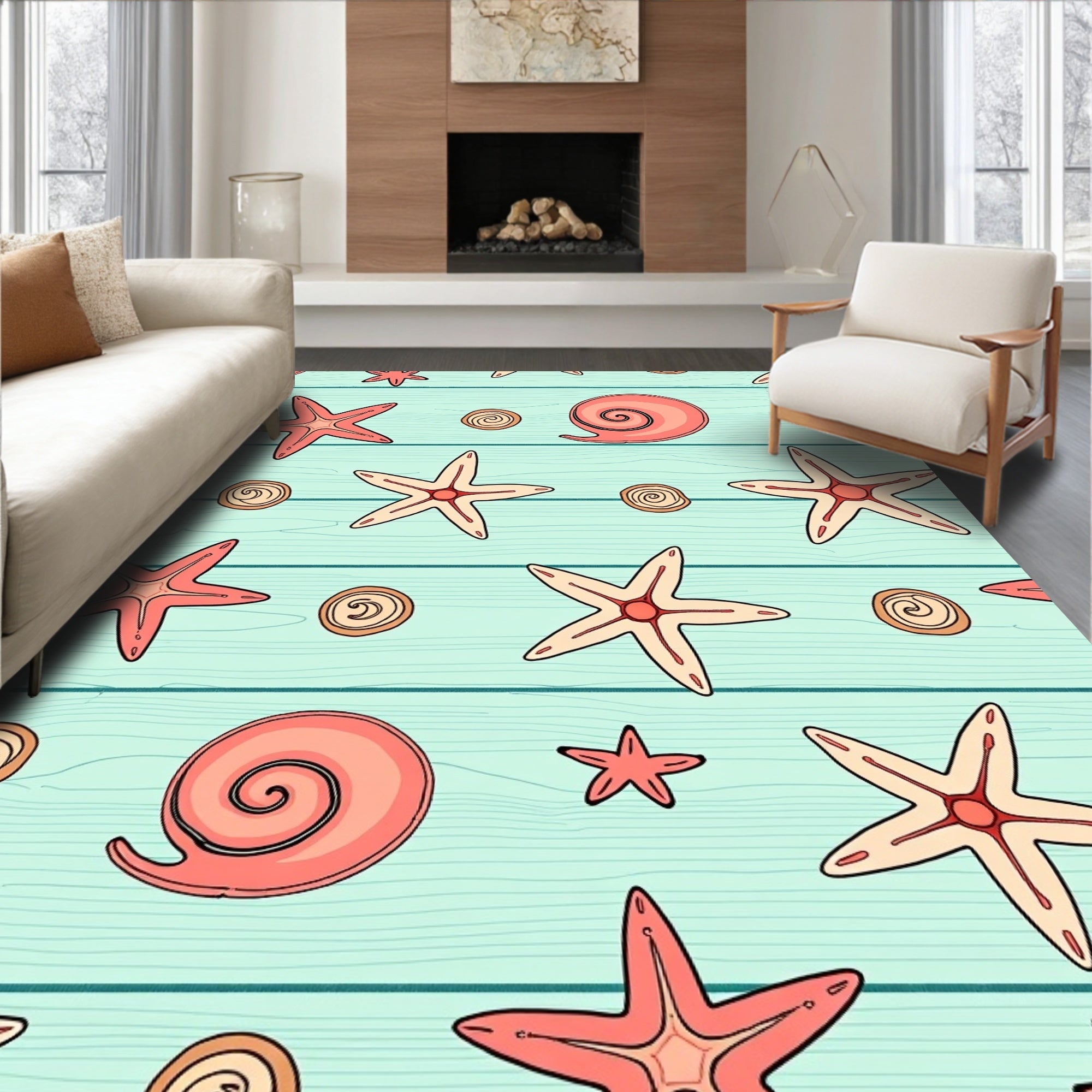 Coastal Coral Starfish Sea Life Rug