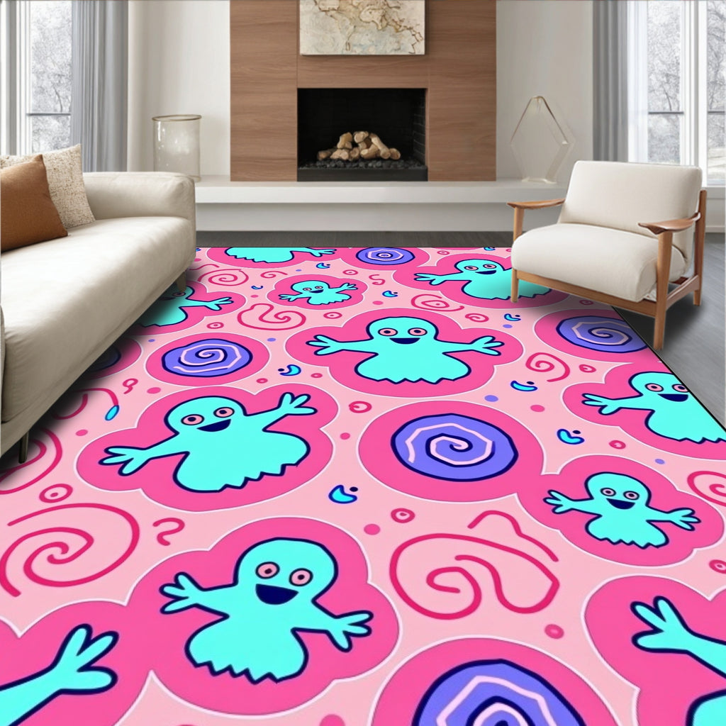 Aqua Ghost Funky Pink Swirls Rug