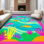 Playful Pink Dolphins Ocean Waves Rug